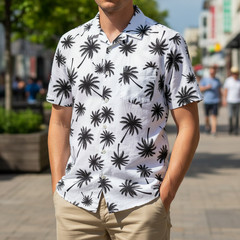 Hawaiian Shirt Casual Short Sleeve Button Down Shirt Coconut Print Summer Beach