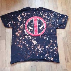 Deadpool Upcycled and Repurposed Reverse Tie Dye Graphic Tee T Shirt