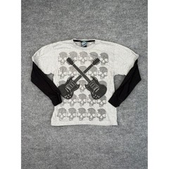 Top Heavy Mens M Gray Skull Guitar Graphic Layered Long Sleeve T-Shirt Y2K Rock
