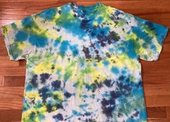 Gildan Heavy Cotton Tye Dye T Shirt Size 2XL Teal Blue Yellow Green Distressed