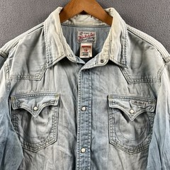 Vintage True Religion Denim Shirt Mens XXL Rolling Bones Jake Western Pearl Snap