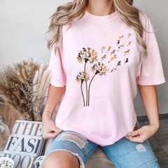 Cute Dog Flower Butterfly Shirt Dog Lover Animal Floral Puppy Nature Gift Tee