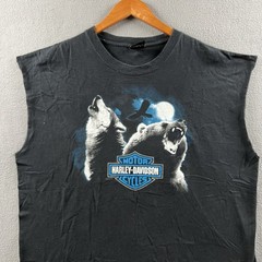 Vintage Harley Davidson Tank Top Mens 2XL Black Wolf Bear Sleeveless Cropped 90s