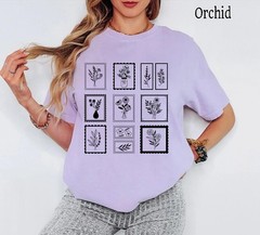 Comfort Tee Whimsical Flower Postage Stamp Shirt Vintage Style