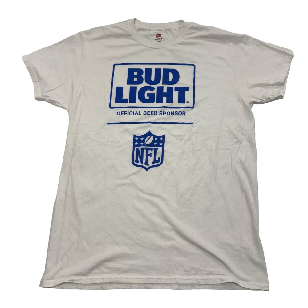 Bud Light Tee Shirt Adult Beer Graphic Logo Official NFL Sponsor Short Sleeve