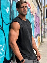 Mens Tank Tops Summer Sleeveless Muscle Shirts Cotton Loose Fit Tee Shirts(Bl…