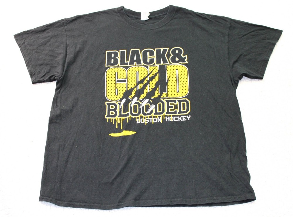 Boston Hockey Black & Gold Blooded T-Shirt Adult XL Black Short Sleeve Gildan