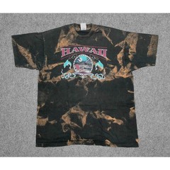 90s Fruit Of The Loom Hawaii Dolphin Bleach Wash T Shirt Single Stitch Mens XL