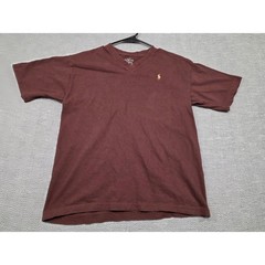 Polo Ralph Lauren Mens V-Neck T-Shirt Maroon Burgundy Cotton Pony Logo Size L