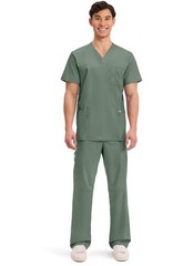 Scrub top for Men V-Neck with 3 Pockets, Knit Details, Soft, Durable, Breatha…