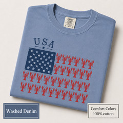 Patriotic Lobster Flag Shirt, Coastal USA Comfort Colors Fourth of July Tee