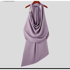 Unisex Small Cowl Neck O-Ring Linked Irregular Sleeveless Tank Tops Purple