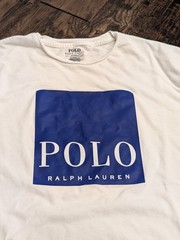 Polo Ralph Lauren Box Logo White T Shirt Classic Fit Med Vtg Retro Style Royal