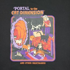 Steven Rhodes Shirt Mens Large Black Portal Cat Dimension Funny Novelty Humor