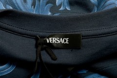 Versace Men’s Navy Blue Barocco Logo Print Short Sleeve T-Shirt US 2XL IT 56