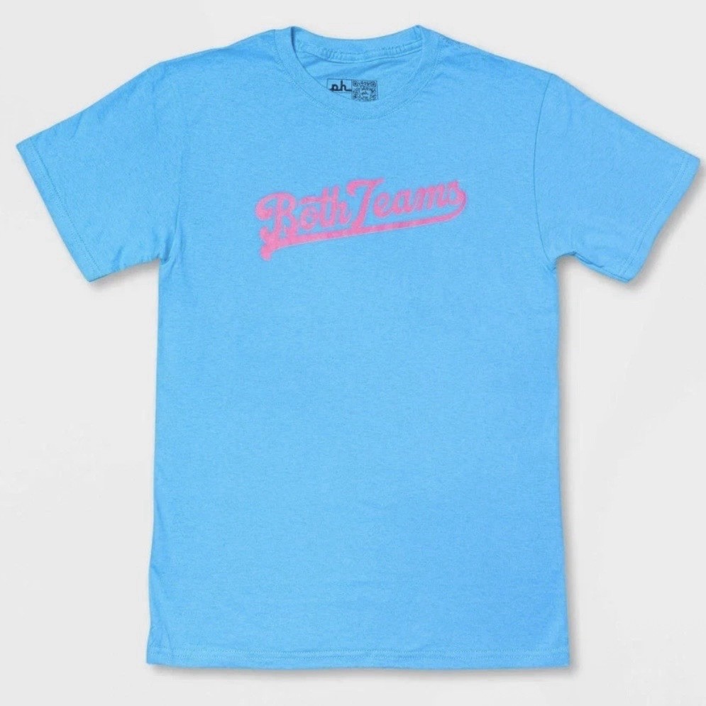 NWT Both Teams LGBTQ Pride T Shirt Bisexual Mens Unisex Sz LARGE Blue Pink