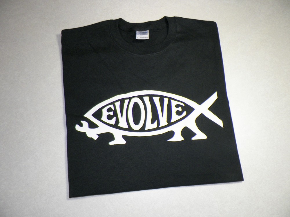 Evolve Athiest T shirt tee Evolution Fish Darwin Theory