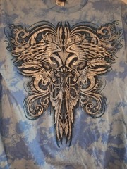 FSD Four Seasons Design Vintage T-shirt 2 skullsBlue with silver size small 90s