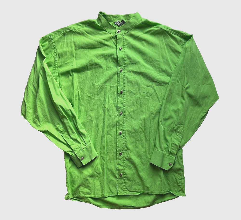 VTG Men’s Versace Classic V2 Bright Lime Green Band Collar Long Sleeve XL