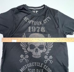 DRILL Mens Mesh Overlay Graphic Tee Skull New York City Motorcycle 1976 Biker XL