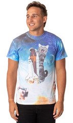 Space Kitty Mens’ Catstronaut Space Shuttle Blast Off Sublimated T-Shirt, 2XL