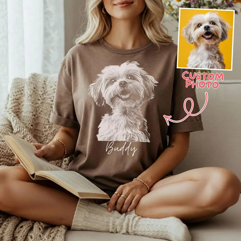 Personalized Custom Dog Portrait Comfort Tee Shirt Pet Owner