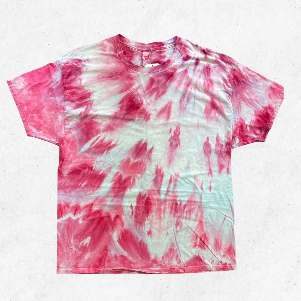 Tie Dyed Unisex Men’s T-shirt – Ice Dye Vibrant Pink Peony – Handmade (XLarge)