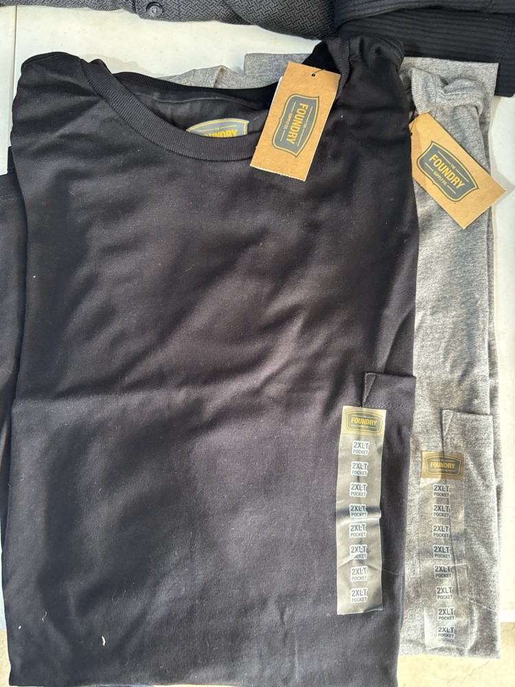 2 Foundry Men’s T-shirts With Pocket 2XLT New With Tags 1 Gray and 1 Black