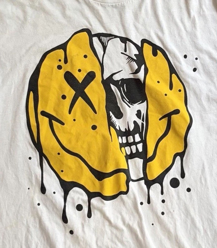 Smiley Skull Graphic T Shirt White Men