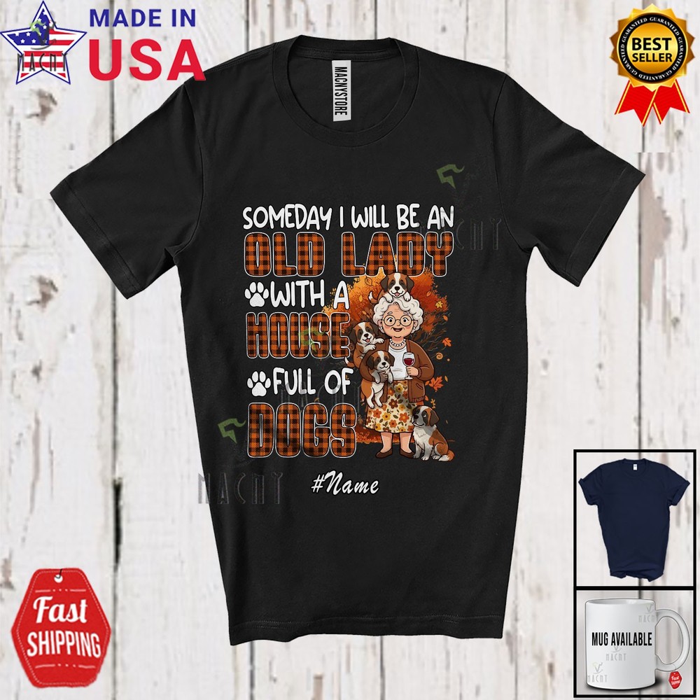 Custom Name An Old Lady With Full Of Dogs; Mother’s Day Plaid St. Bernard Shirt