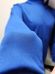 BLUE Long Sleeve Shirt With Hoodie, Polyester birdeye mesh fabric