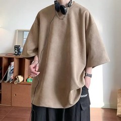 Heavyweight Suede Short Sleeve T-Shirt Men’s Oversize Casual Loose Fit Five-Quar