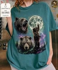 Bear Howling Moon Wildlife Animal Nature Graphic Soft Cotton Comfort Tee Gift