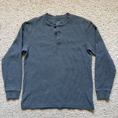 L.L. Bean 3 Button Waffle Knit Long Sleeve Henley Shirt Mens M Grey Slim 502225