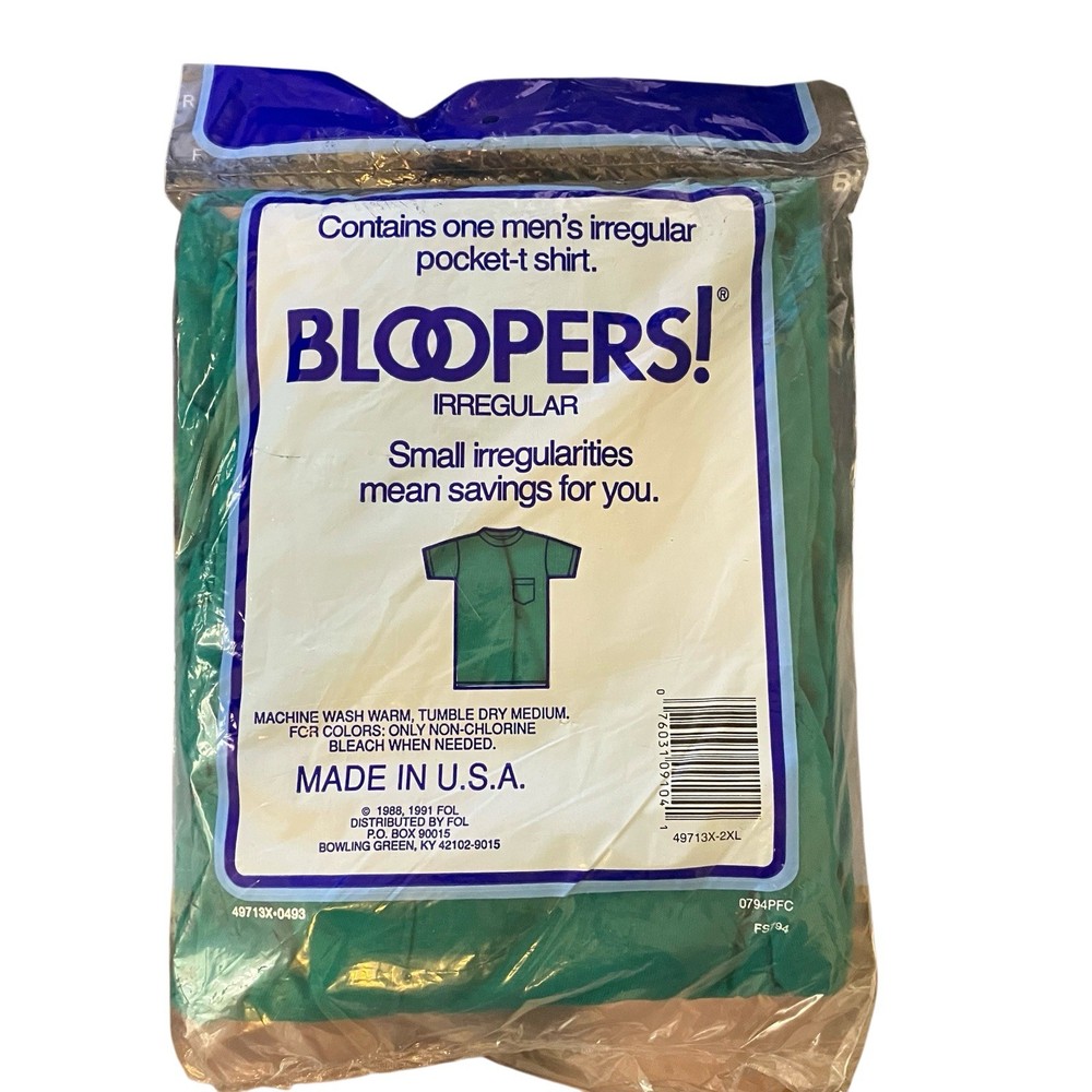VTG 1991 Bloopers Irregular Men’s Pocket-T Shirt Size 2XL Green New In Package