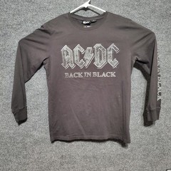 AC DC Back in Black Long Sleeve Shirt Gray Spellout Medium Rock Band Arm Graphic