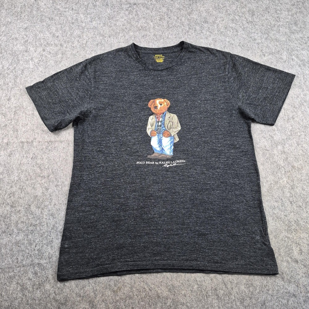 Polo Ralph Lauren Shirt Mens Large Grey Polo Bear Logo Graphic T-Shirt Casual