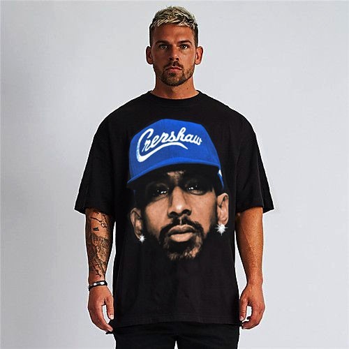 NIPSEY HUSSLE BIG FACE HAT BLUE RAP HIP HOP T SHIRTS MEN’S SIZES