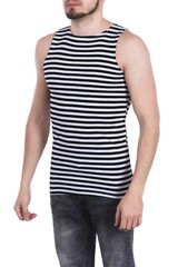 Men’s Striped Sleeveless Tank Top Shirt 100% Cotton Black Origin Telnyashka