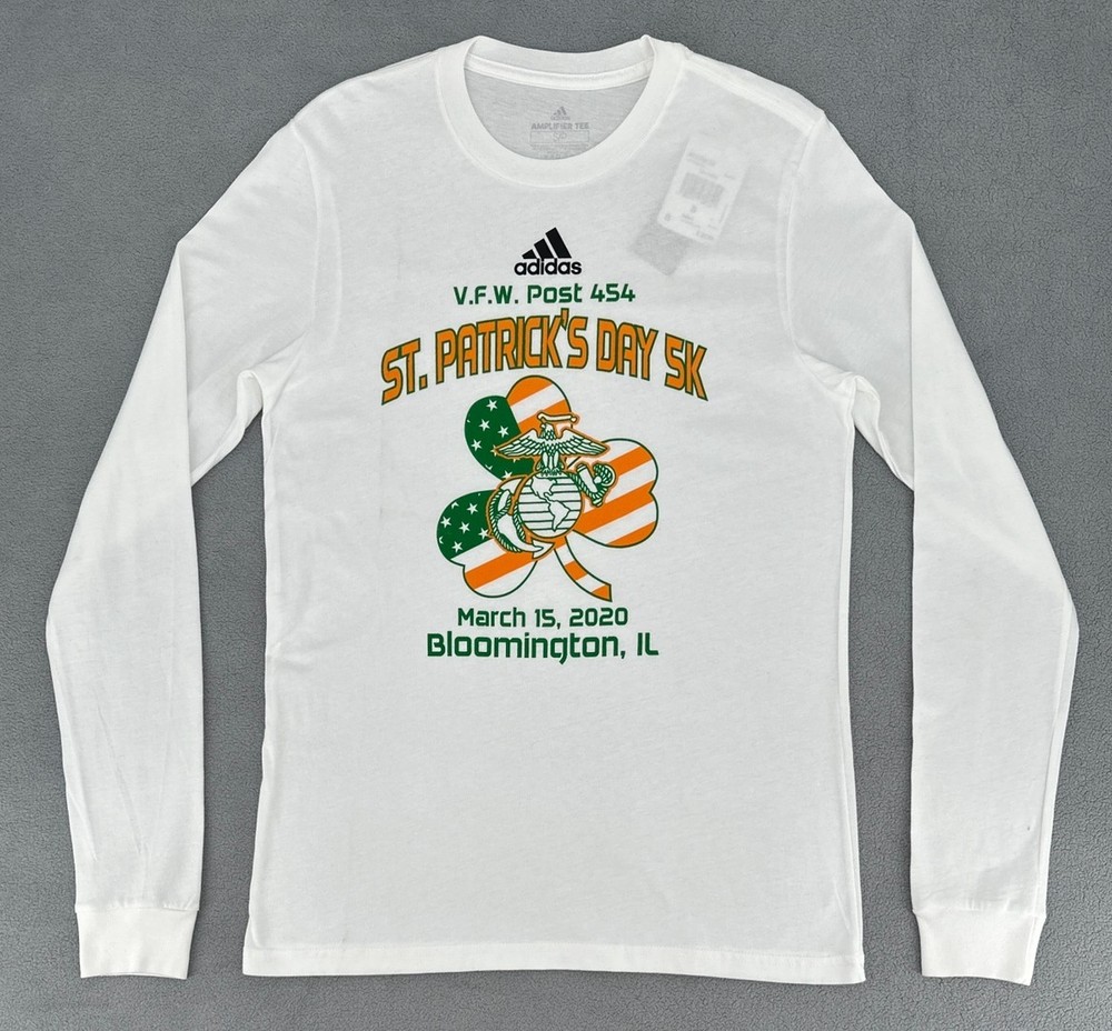 Adidas St. Patrick’s Day 5K Shirt Mens Small White VFW Post 454 Bloomington Tee