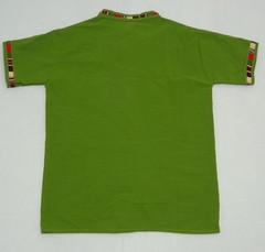 Artisanal Guatemalan Colorful Trim Shirt Green Cotton Mayan Men’s M / Women’s L