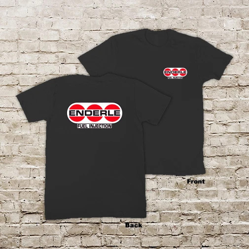 ENDERLE FUEL INJECTION AUTO RACING DRAG RACE HOT RAT ROD BLACK T-SHIRT Reprint