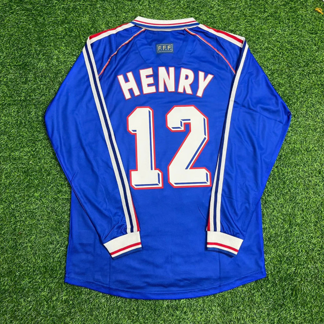 France Thierry Henry #12 World Cup 1998 Blue Soccer Home Jersey Long Sleeve