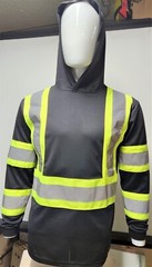 Black Long Sleeve Safety Shirt With Hoodie, Polyester Birdeye mesh Class 1
