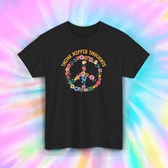 Think Hippie Thoughts T-Shirt Floral Peace Sign Retro Boho Tee S-5XL