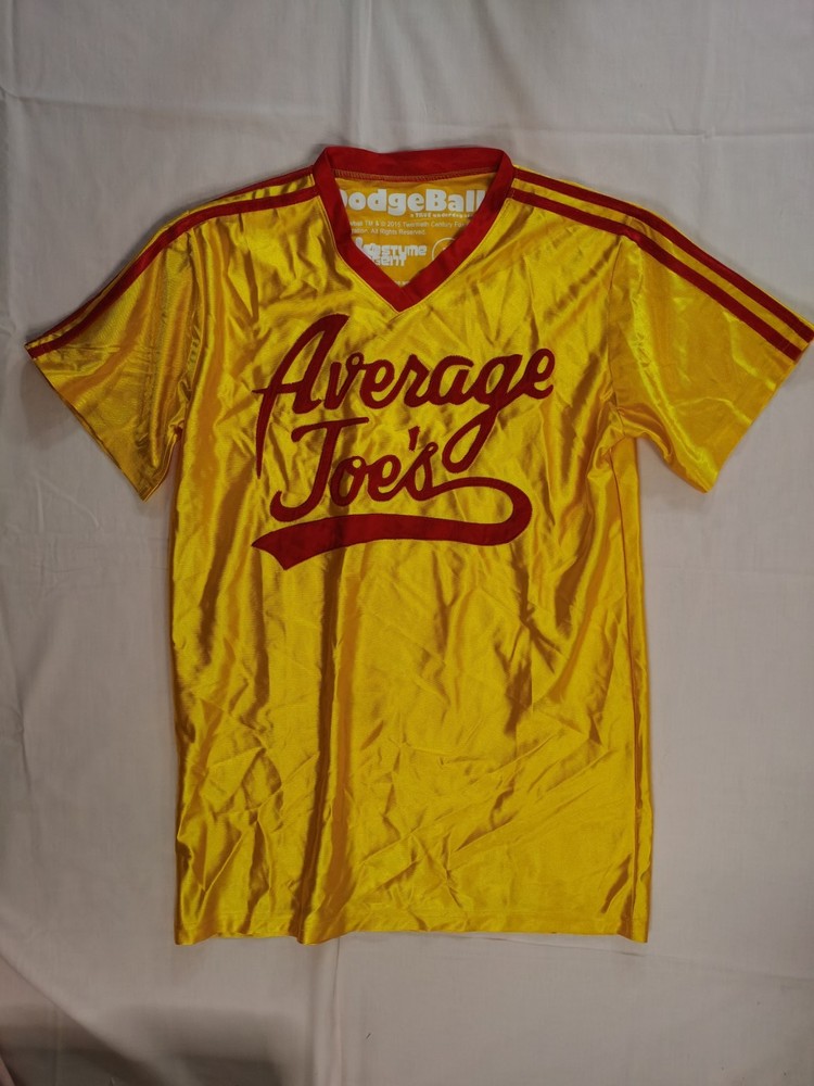 Dodgeball Average Joe’s Sewn Logo Jersey Shirt Mens M Yellow Red Costume Agent