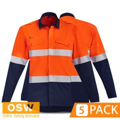 5 Pack Men’s Orange Flame Hi Vis Open Front Spliced Shirt Hoop Taped Comfort