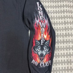 Hot Leathers Lone Wolf No Club Biker Long Sleeve Shirt with Flames Sz XL