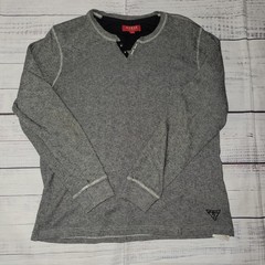 Guess Henley Shirt Mens Medium Gray Black Thermal Waffle Knit Long Sleeve FLAW