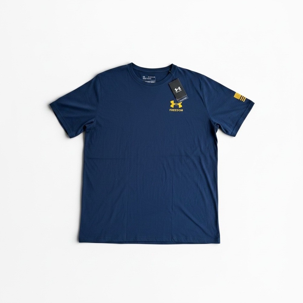 Under Armour Mens Freedom Flag T-Shirt Navy Blue Yellow XXL 1370810 NEW